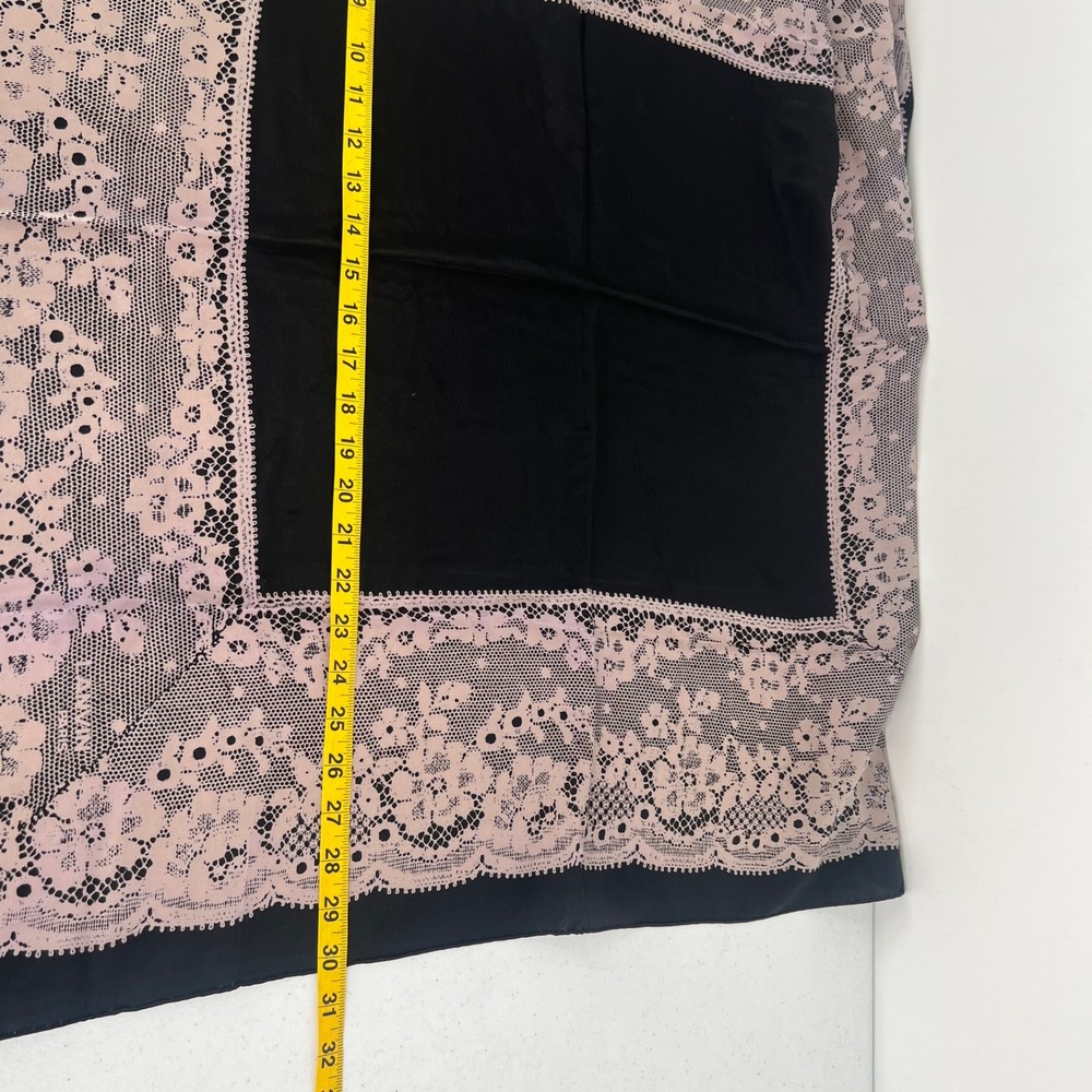 Lanvin Paris Silk Square Scarf Black Pink Floral Lace Print Hand Rolled - Picture 10 of 12